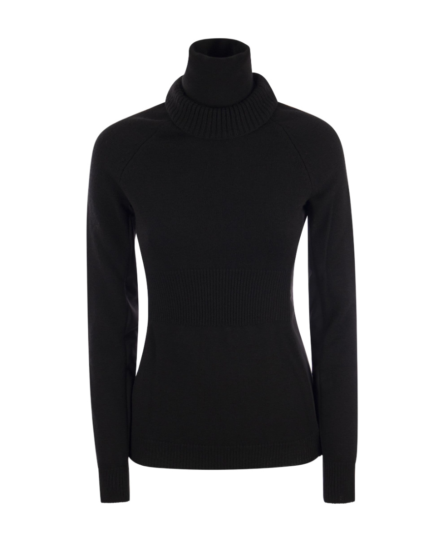 Moncler Wool Fleece Polo Neck Jumper In Black