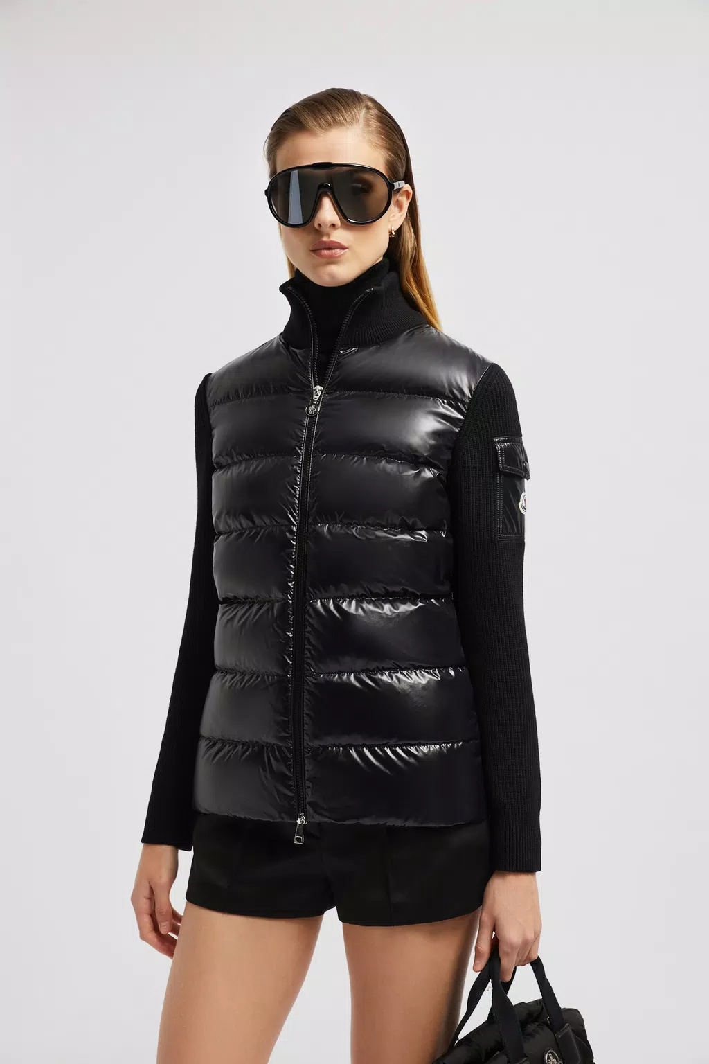 Moncler Knitted-panels Puffer Jacket In Black