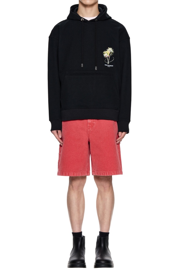 Wooyoungmi Graphic Print Hooded Sweatshirt With Pouch Pocket In Black