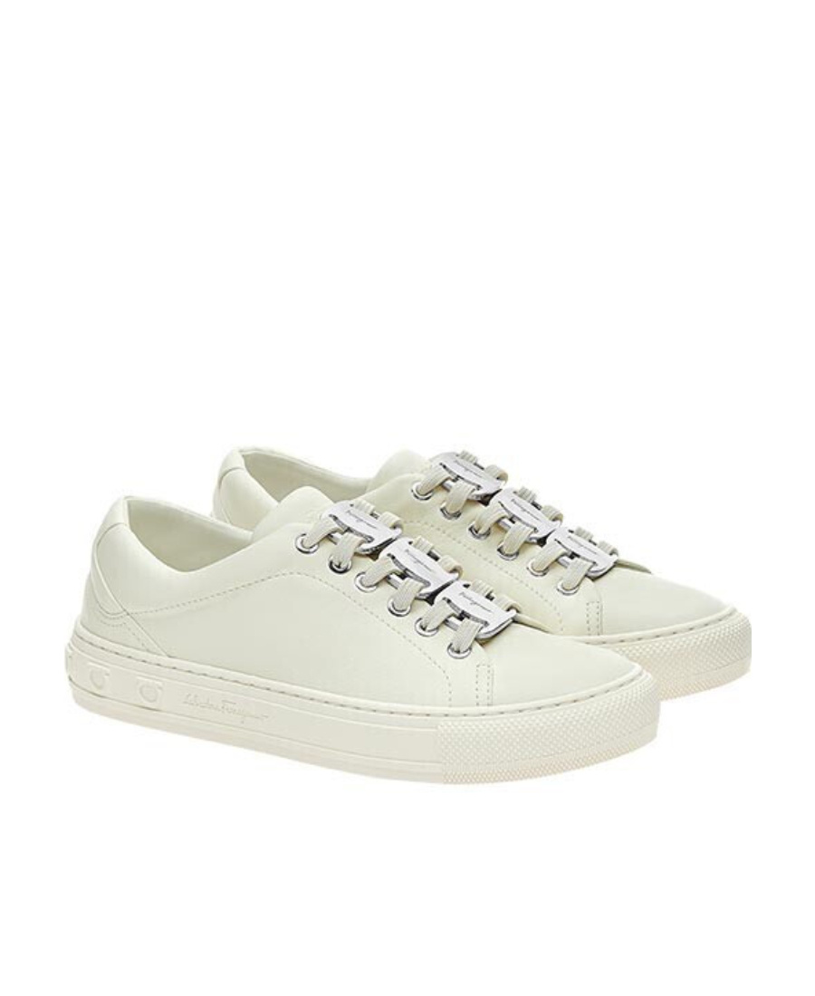 Ferragamo Nadine Lace-up Leather Trainers In White