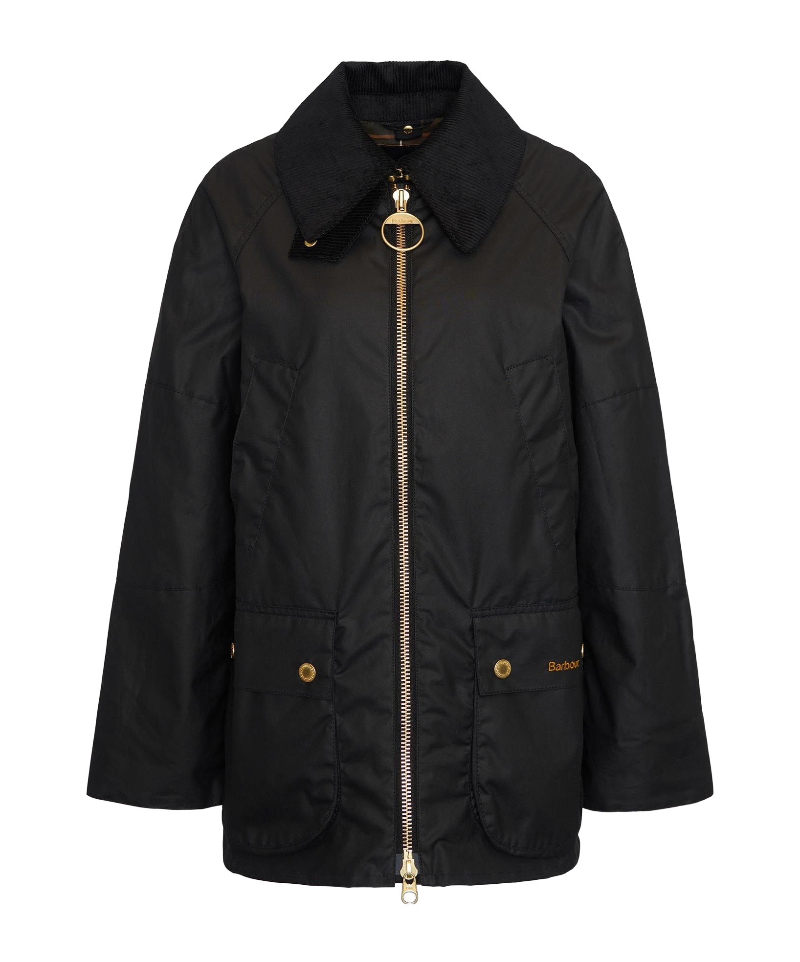 Barbour Long Sleeve Wax Jacket And Pockets In Black