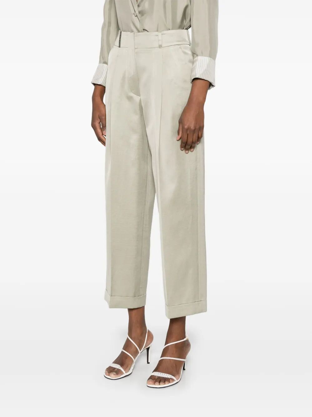 Peserico High Waist Pants In Desert Sage Green