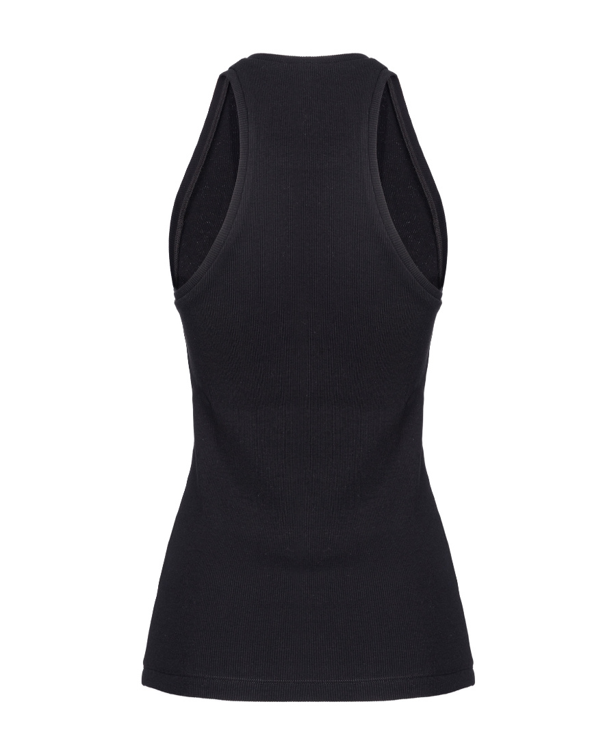 Pinko Logo-embossed Cotton Tank Top In Black