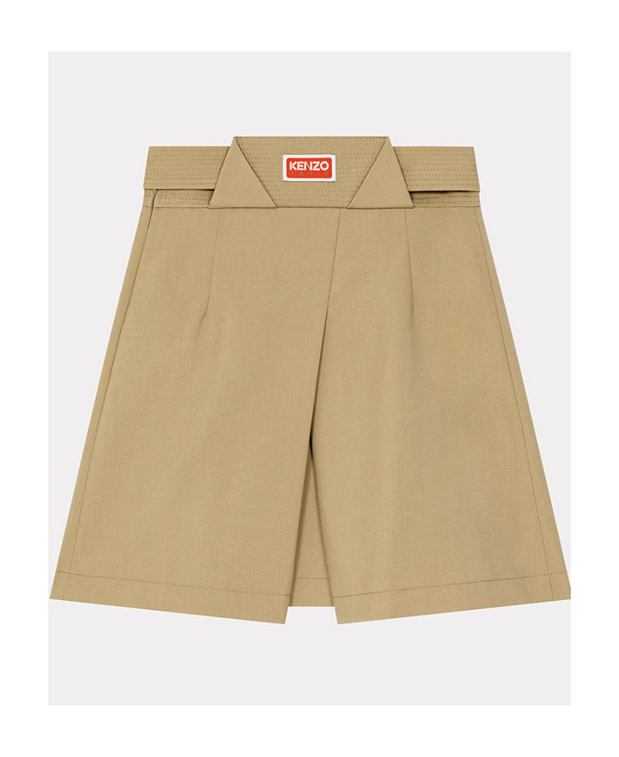 Kenzo Pleated Virgin-wool Miniskirt In Nude