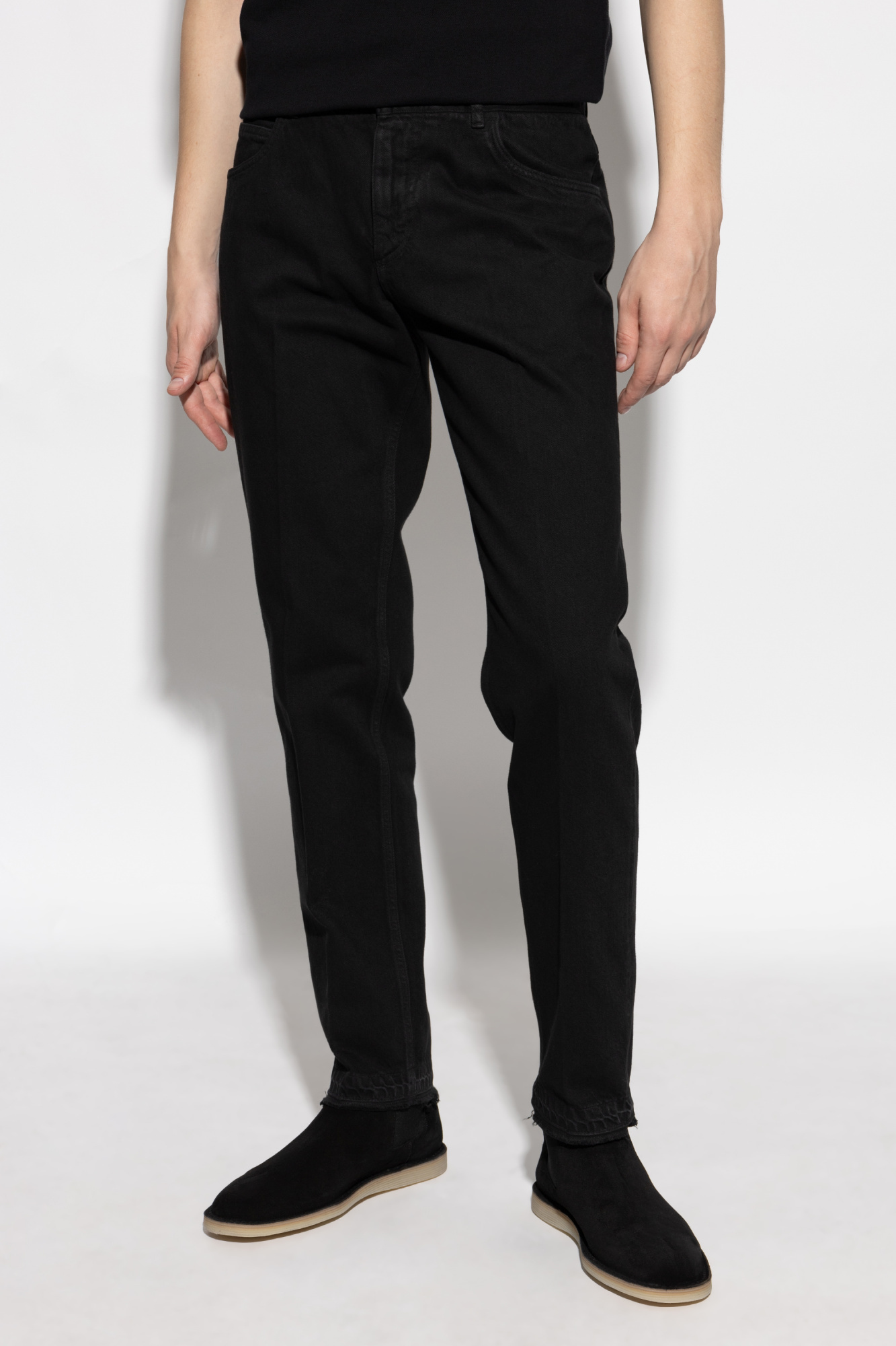 Dolce & Gabbana Distressed Hem Slim-fit Jeans In Black