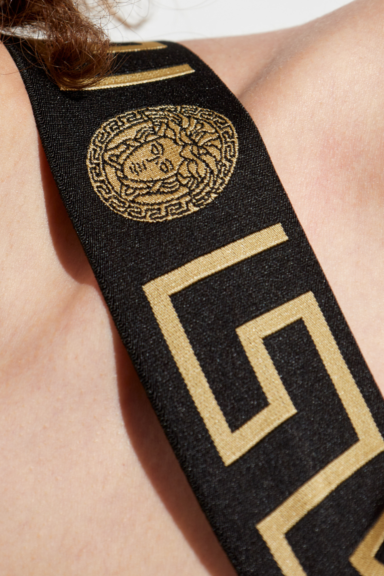 Versace Brown & Black Greca Border One-piece Swimsuit In Black