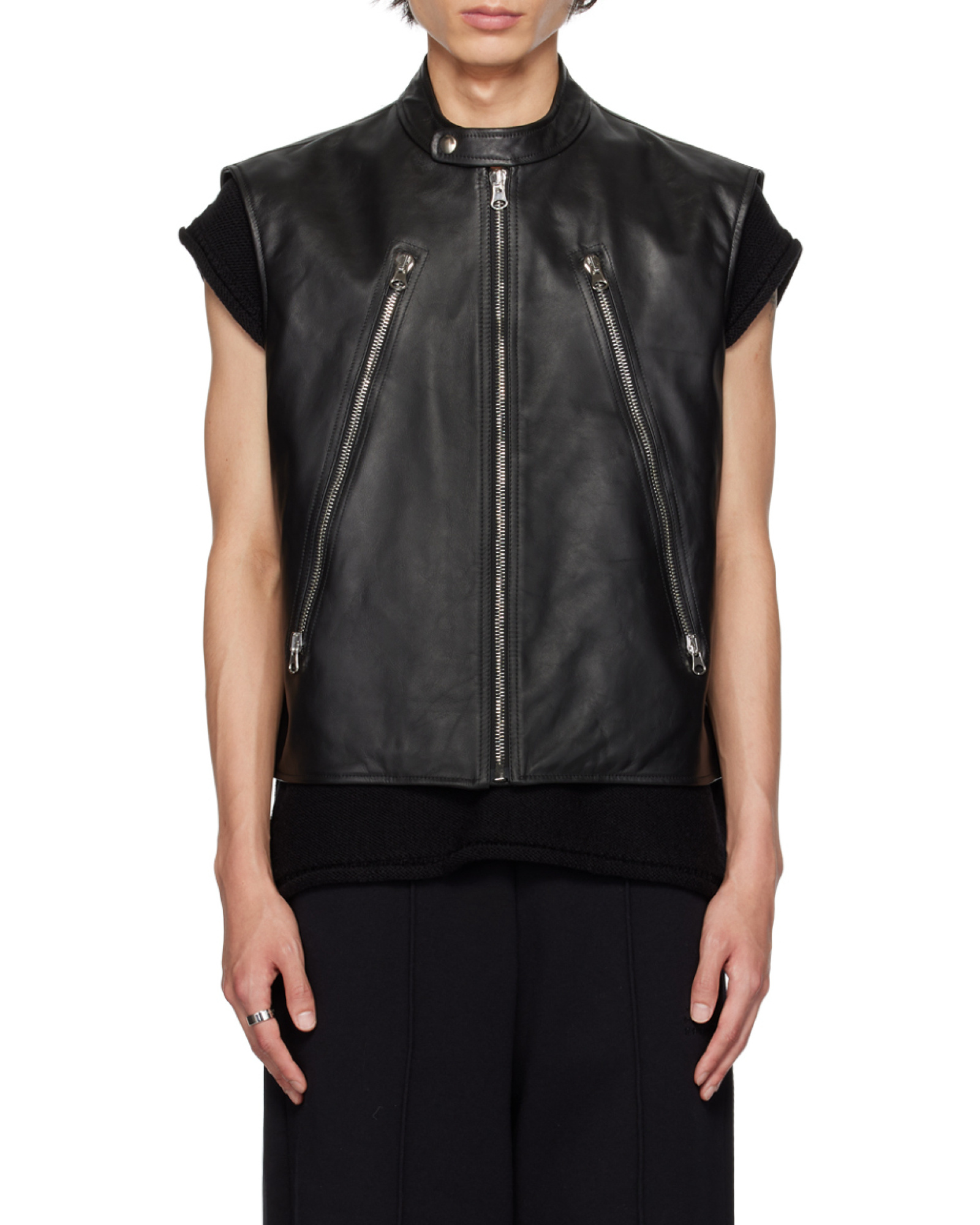 Mm6 Maison Margiela Notched-lapel Leather Gilet In Black