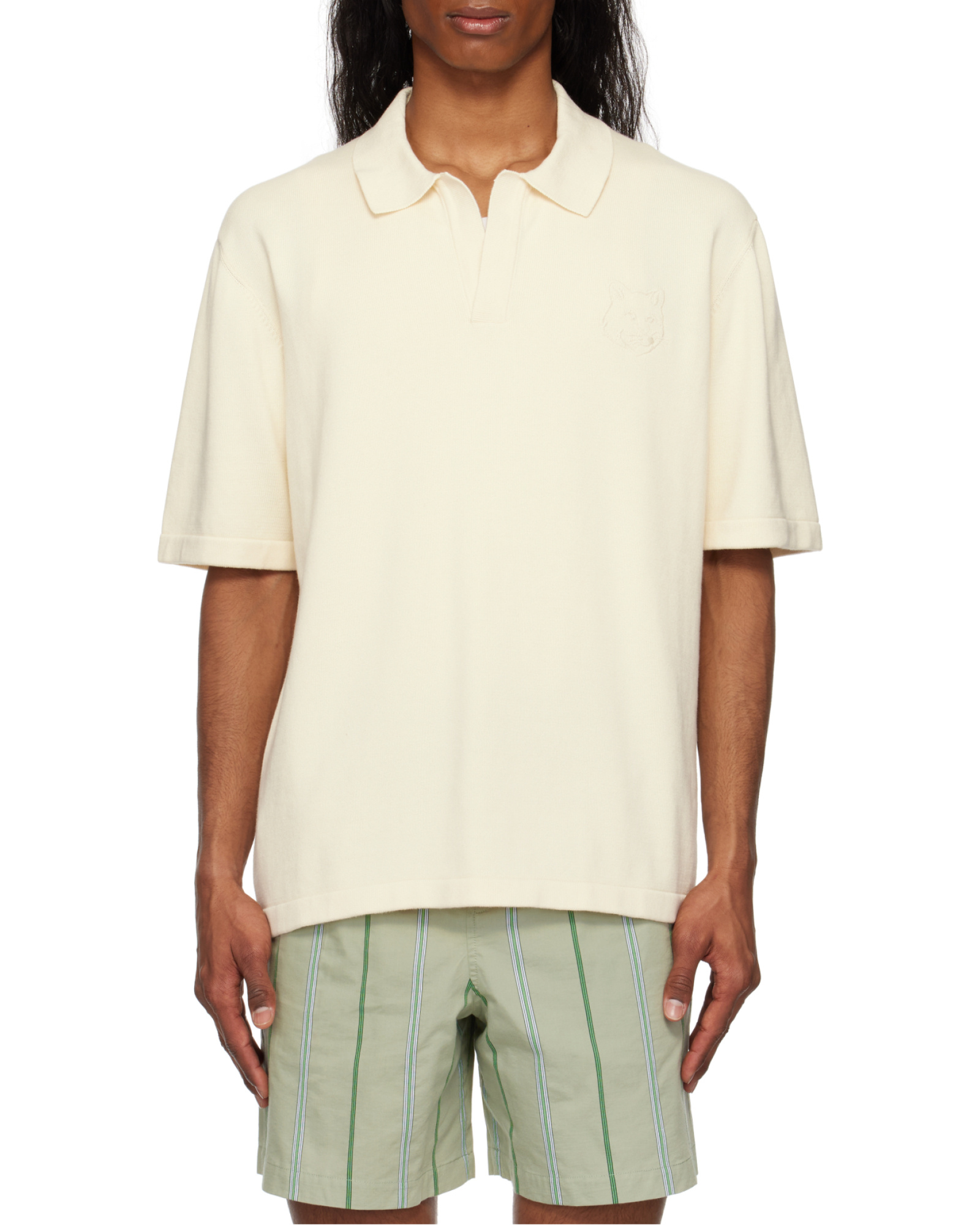 Maison Kitsuné Bold Fox Head Embroidered Knitted Polo