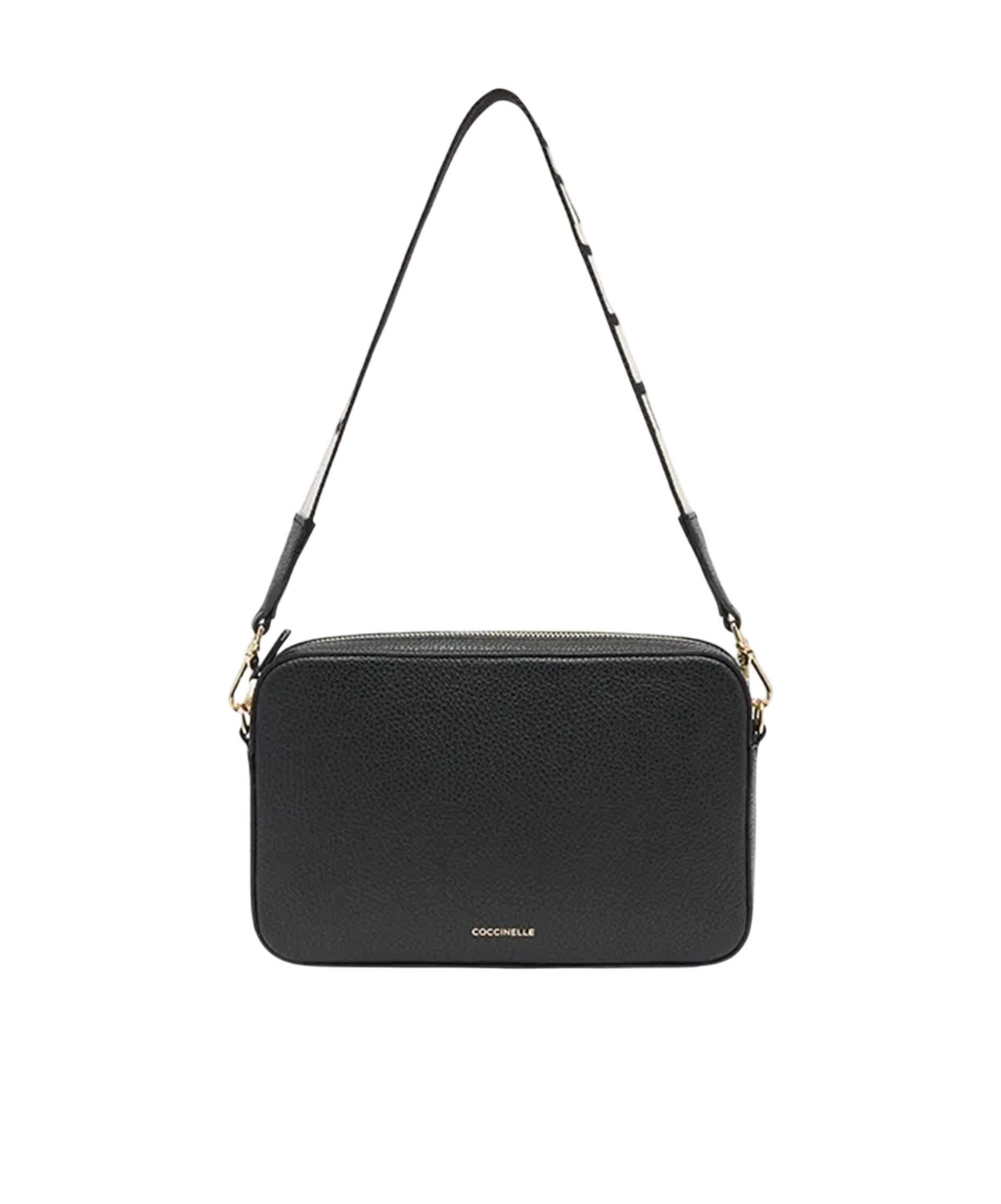 Coccinelle Tebe Textured Zip-top Crossbody Bag In Black