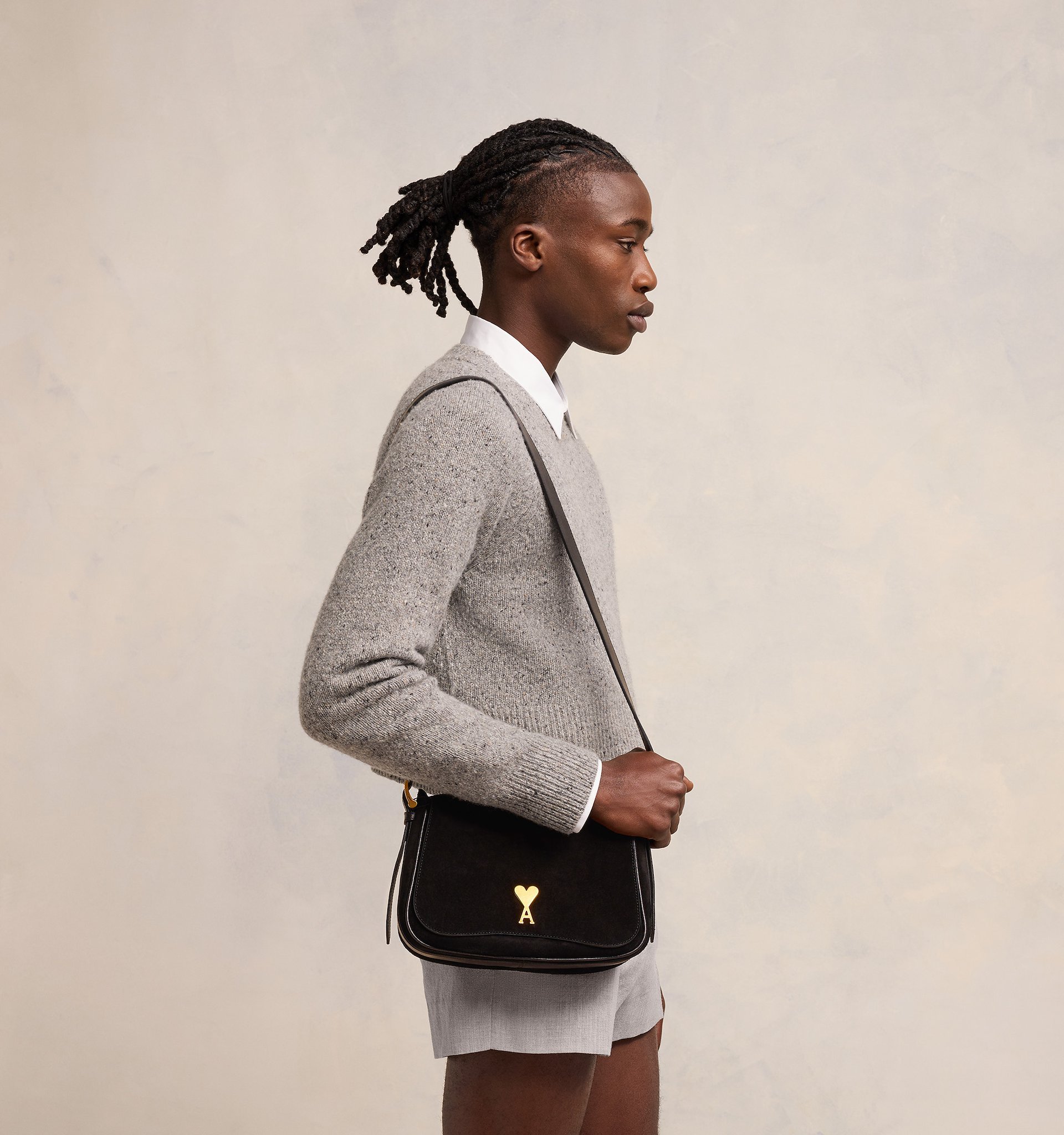Ami Alexandre Mattiussi Paname Paname Suede Shoulder Bag In Black