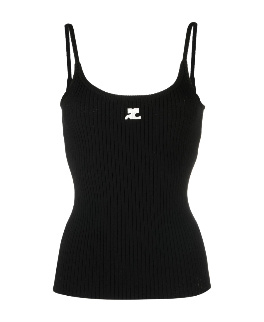 Shop Courrèges Logo-embroidered Ribbed-knit Top In Black