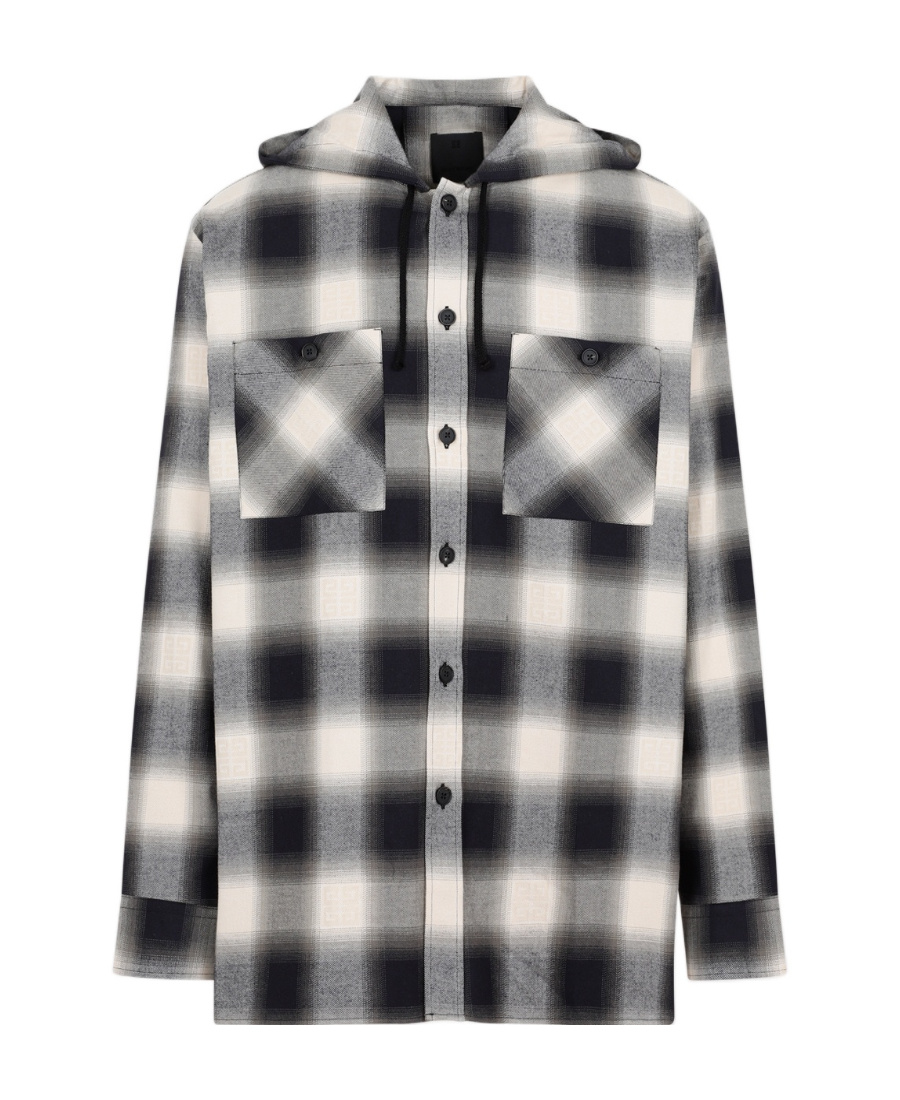 Givenchy Hooded Checked Shirt In Gray