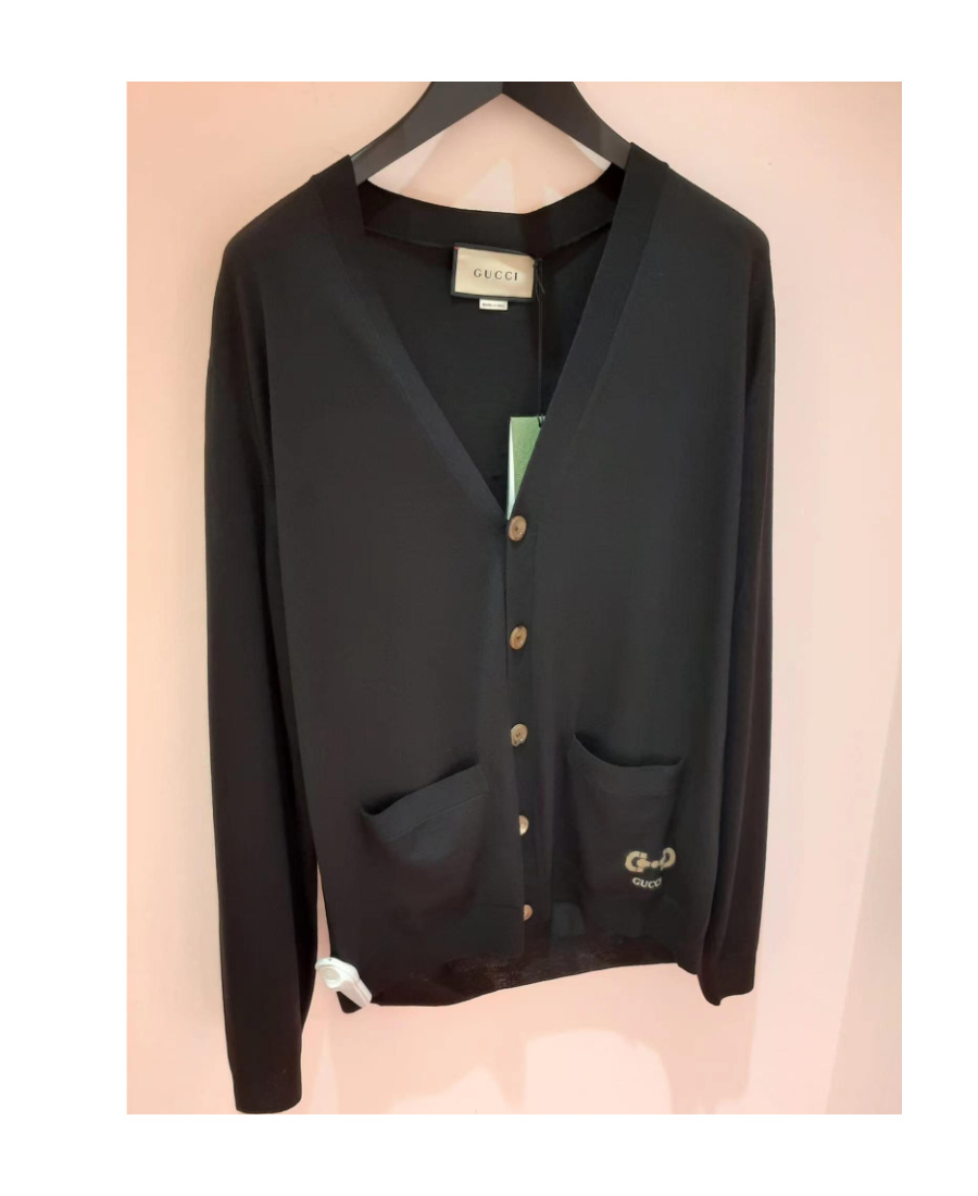 Gucci Intarsia-knit Wool Cardigan In Black