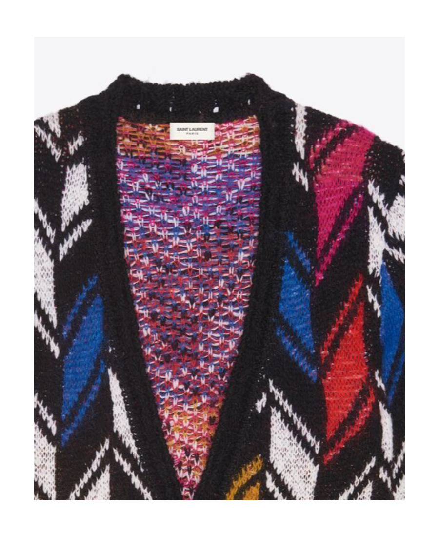 Saint Laurent Patterned Intarsia-knit Cardigan In Black