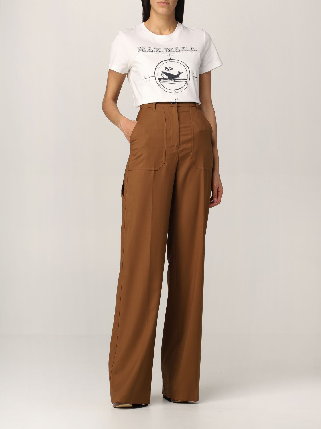 Max Mara Spliced Design Casual Pants In Brown