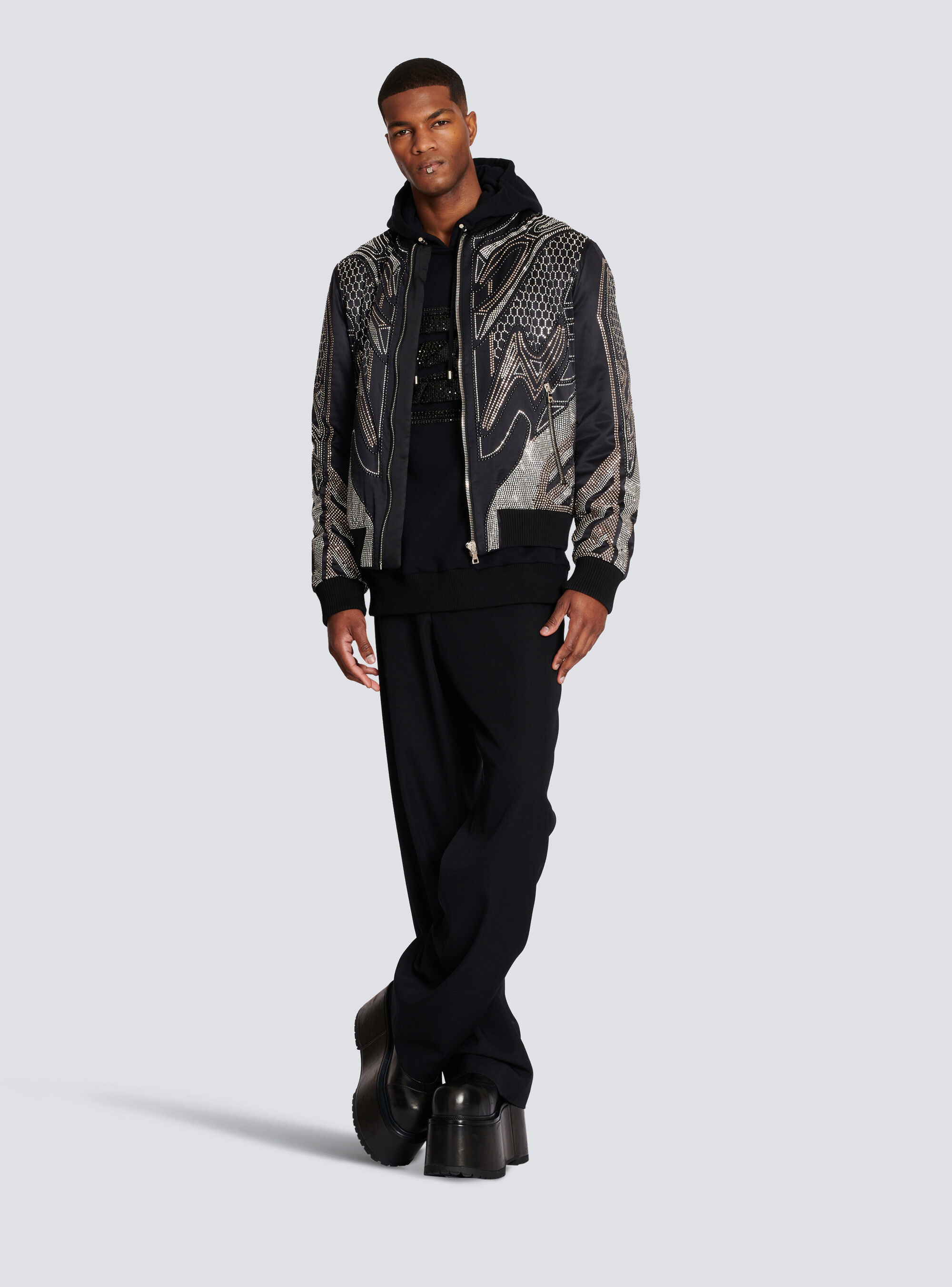 Balmain All-over Embroidered Jacket With Studs In Black