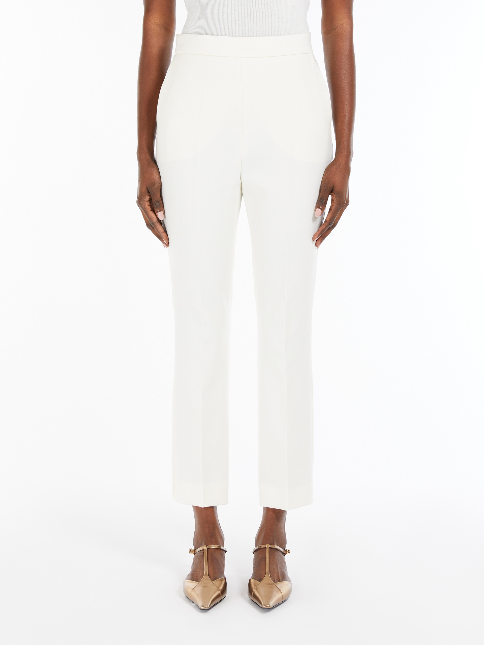 Max Mara Wool Crepe Trousers In White