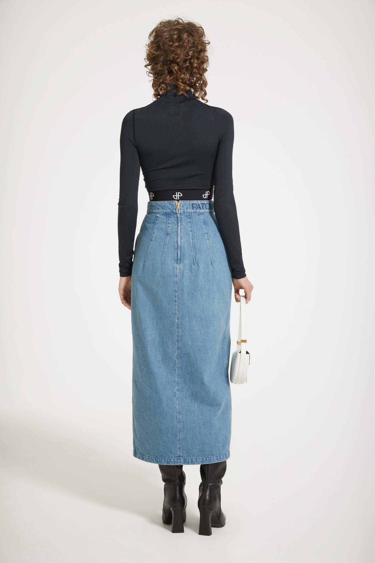 Patou Front-slit High-waist Denim Midi Skirt In Blue