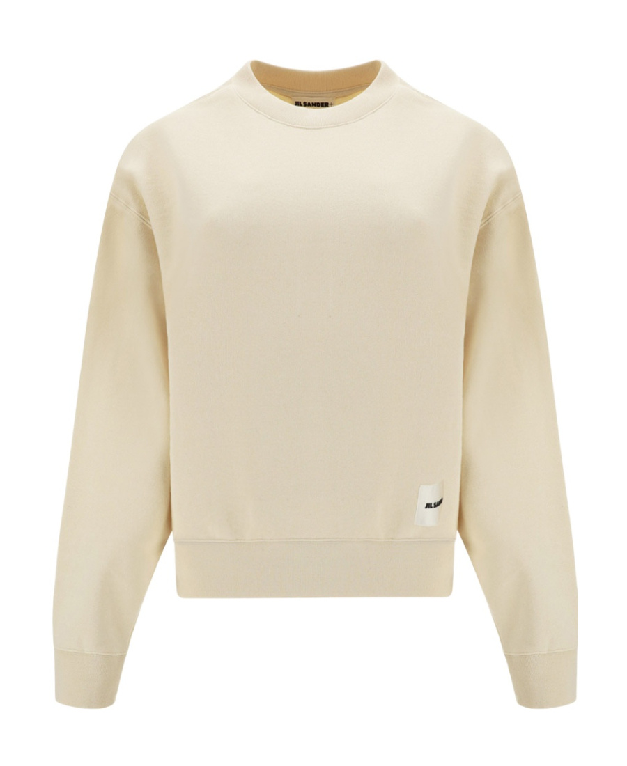 Jil Sander Oversized Cotton Sweatshirt With Subtle Logo Patch In Nude