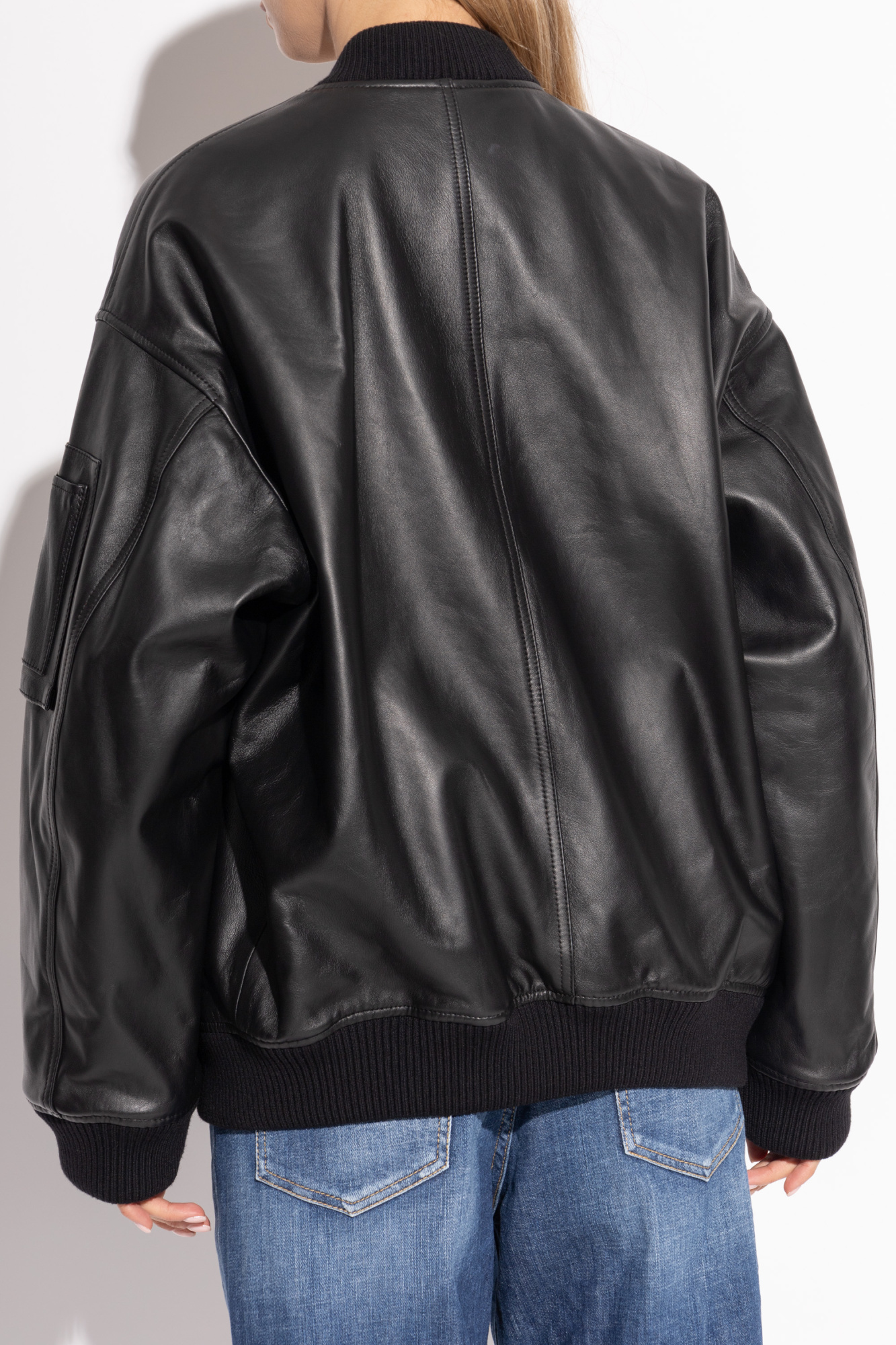 Dsquared2 Oversized Leather Bomber Jacket In Black