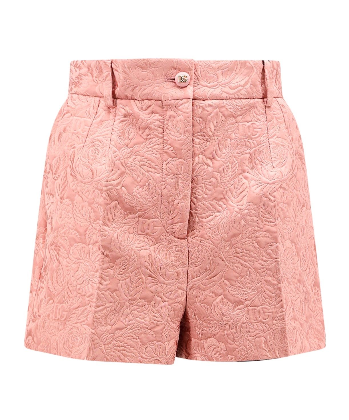 Dolce & Gabbana Embossed Embroidery Cotton Silk Blend Shorts In Pink