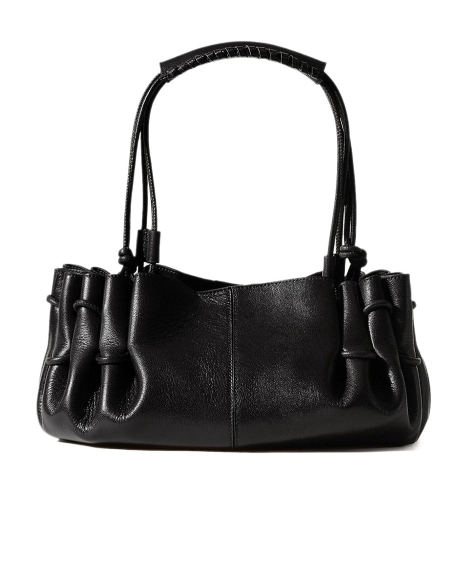Hereu Leather Shoulder Bag With Knot And Pleat Detailing In Black