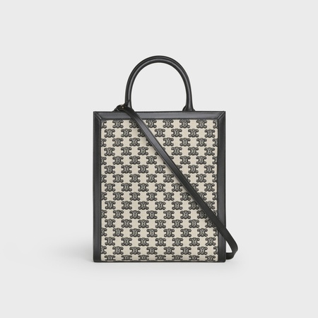 Celine Capas Small Trimphe Embroidered Fabric Vertical Handbag In Black