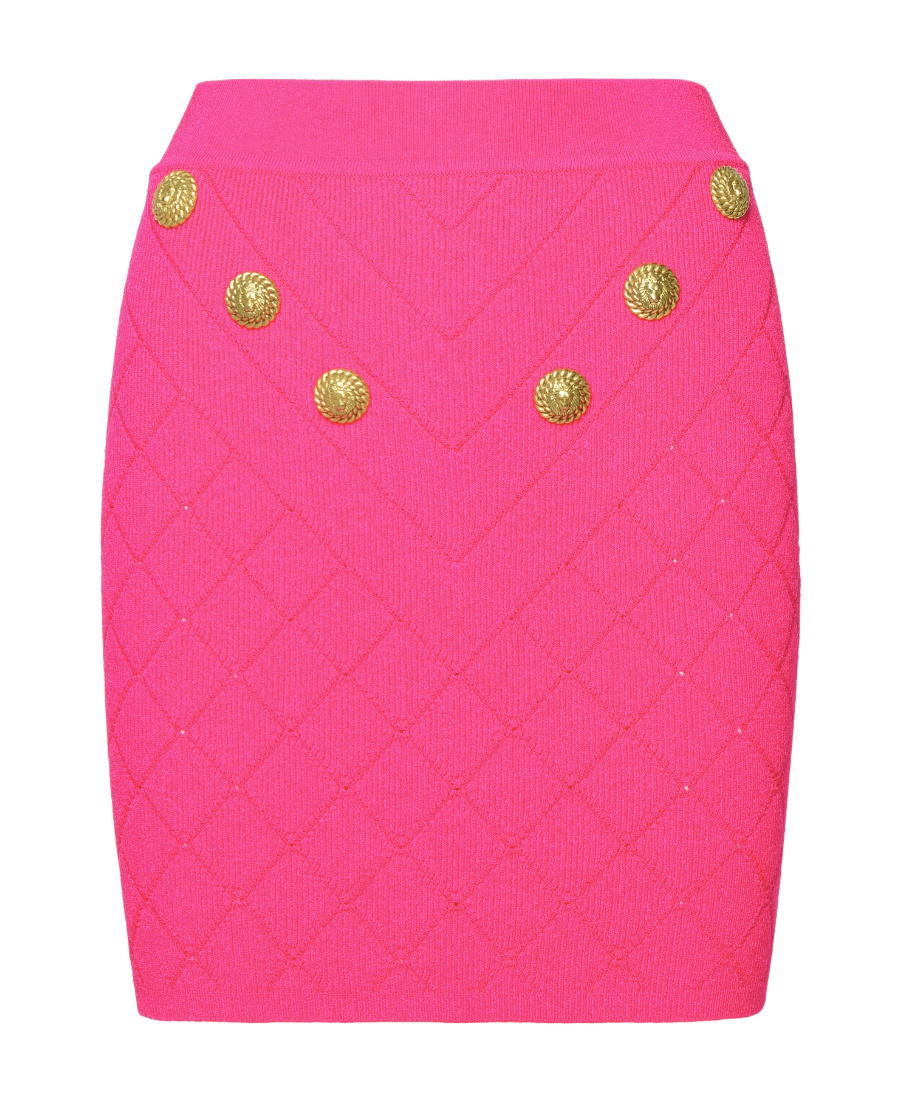 Balmain Embellished Knit Miniskirt In Pink