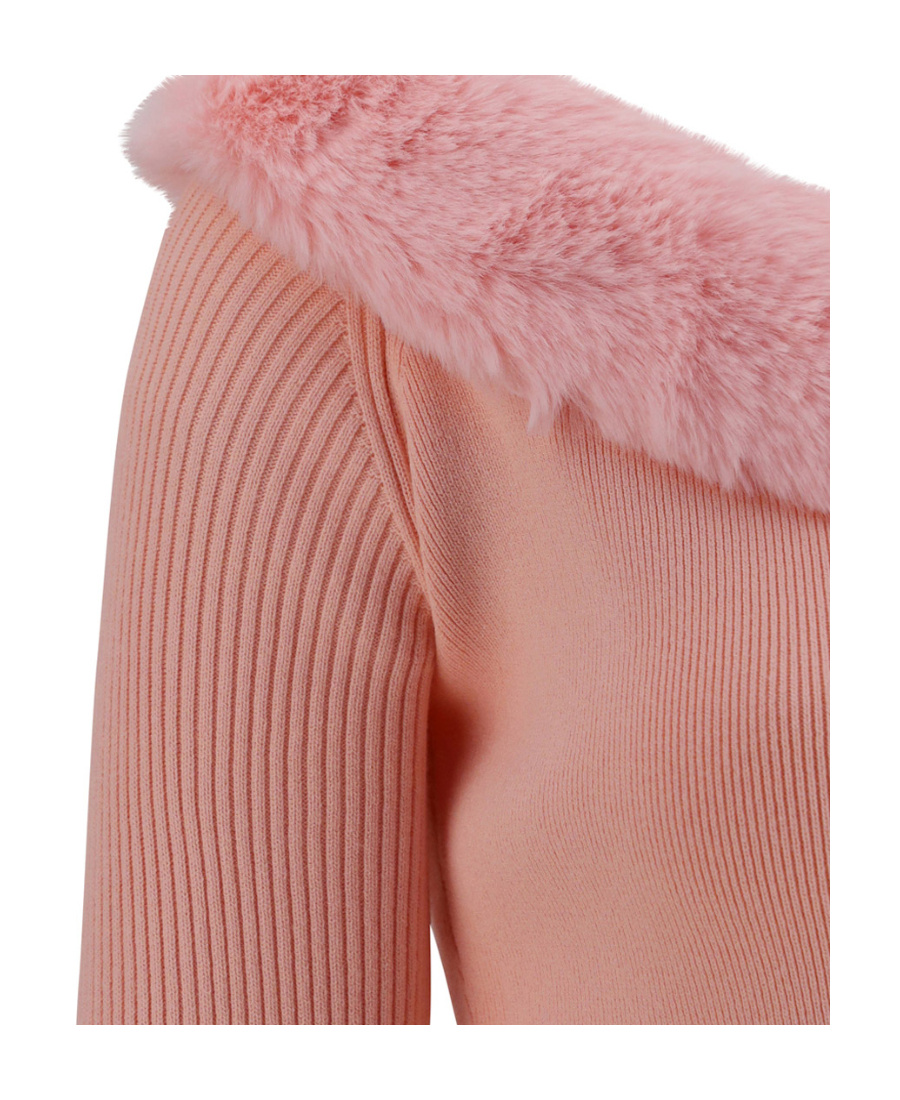 Blumarine Faux-fur Detail One-shoulder Top In Pink