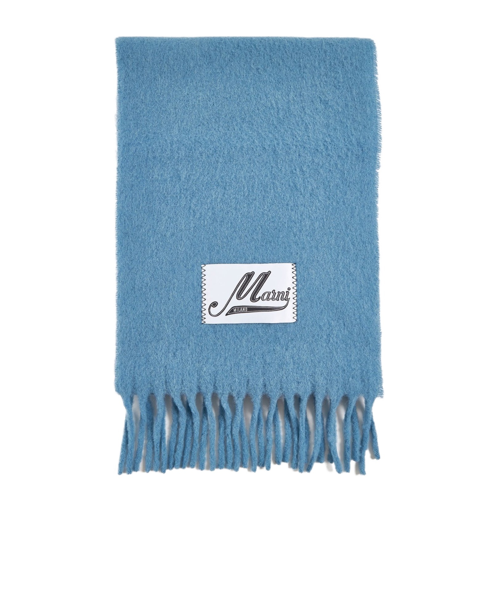 Marni Logo-patch Alpaca Wool-blend Scarf In Blue