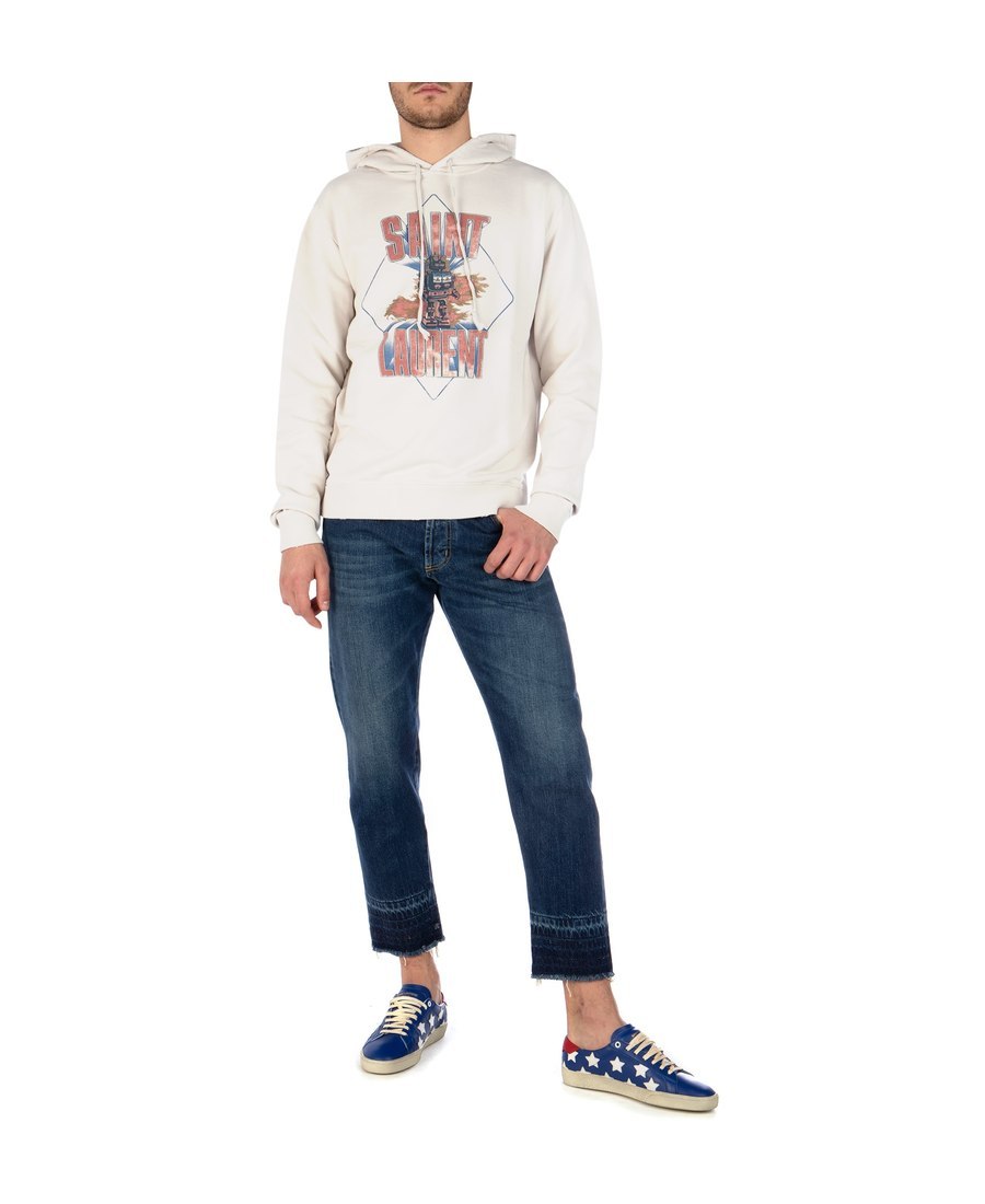 Saint Laurent Printed Hooded Sweater In White