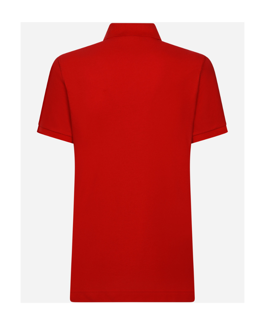 Dolce & Gabbana Polo Piquet Di Cotone Con Placca Logata In Red