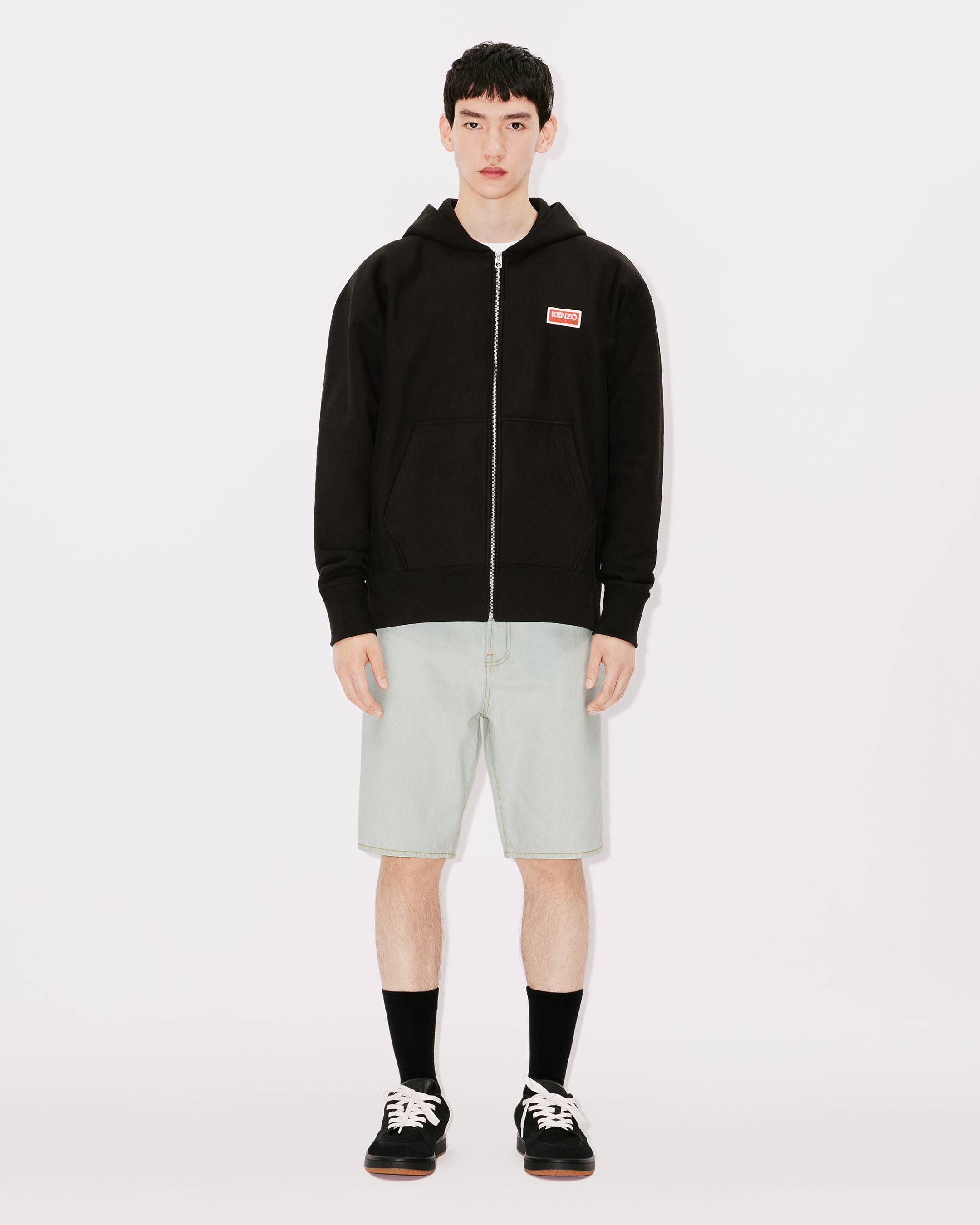 Kenzo Logo-embroidered Stretch-cotton Hoodie In Black