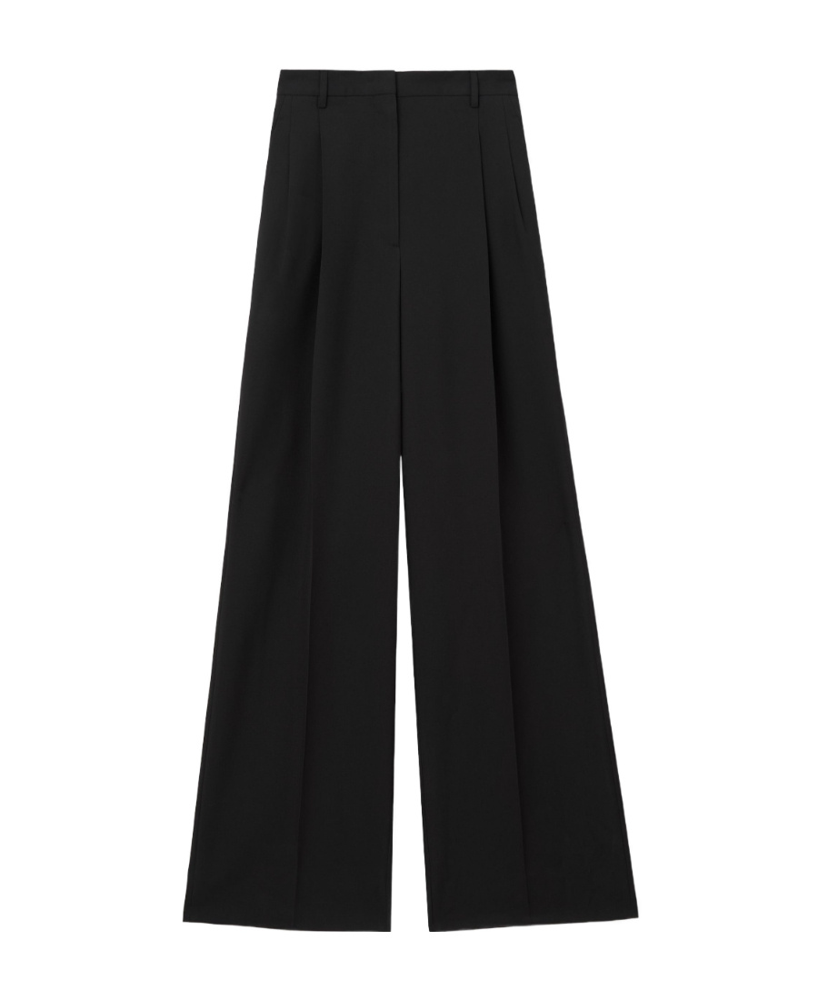 Burberry Pleated Wide-leg Wool Trousers In Black