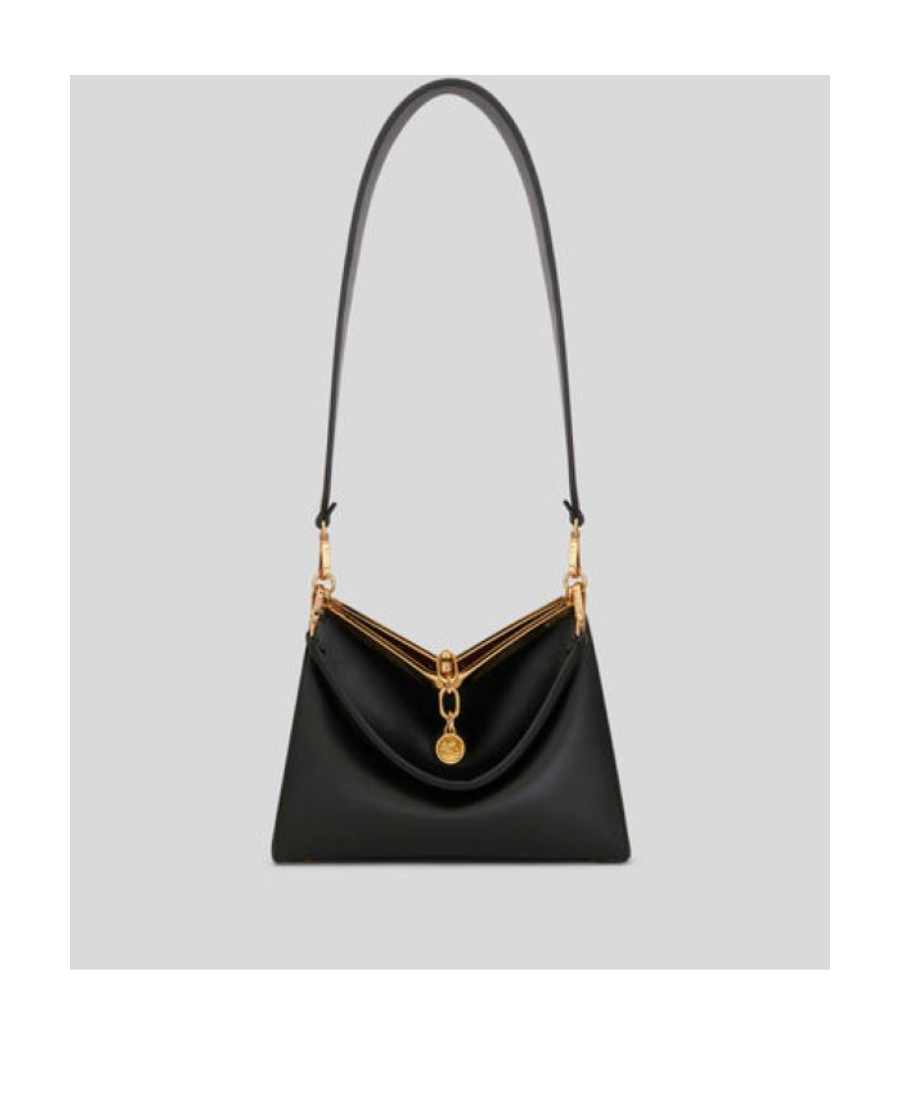 Etro 'small Vela' Black Shoulder Bag With Logo And Pegasus Charm In Black