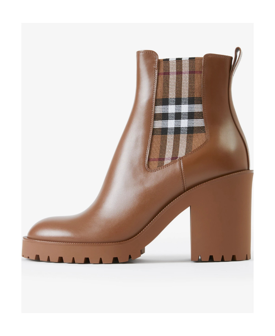 Burberry Allostock Leather Check Heeled Chelsea Booties In Brown