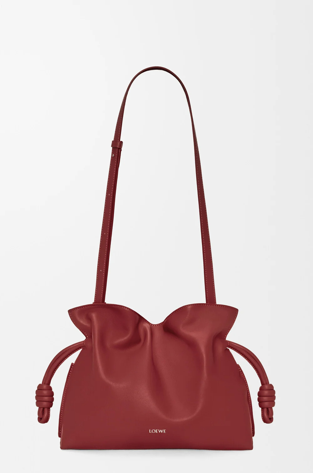 Loewe Knotted Drawstring Bucket Bag In Burgundy