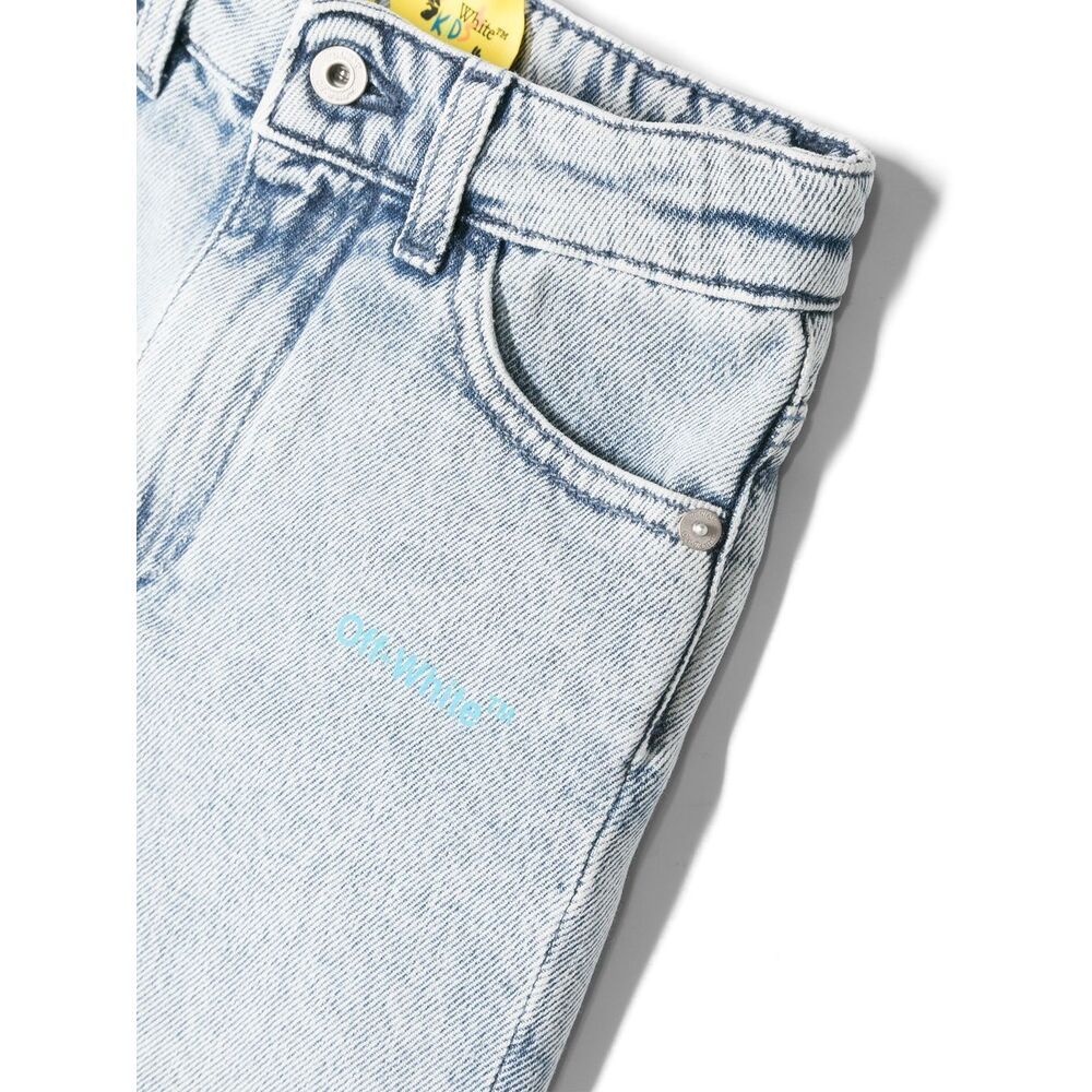 Off-white Diag-stripe Logo-print Denim Shorts In Gray