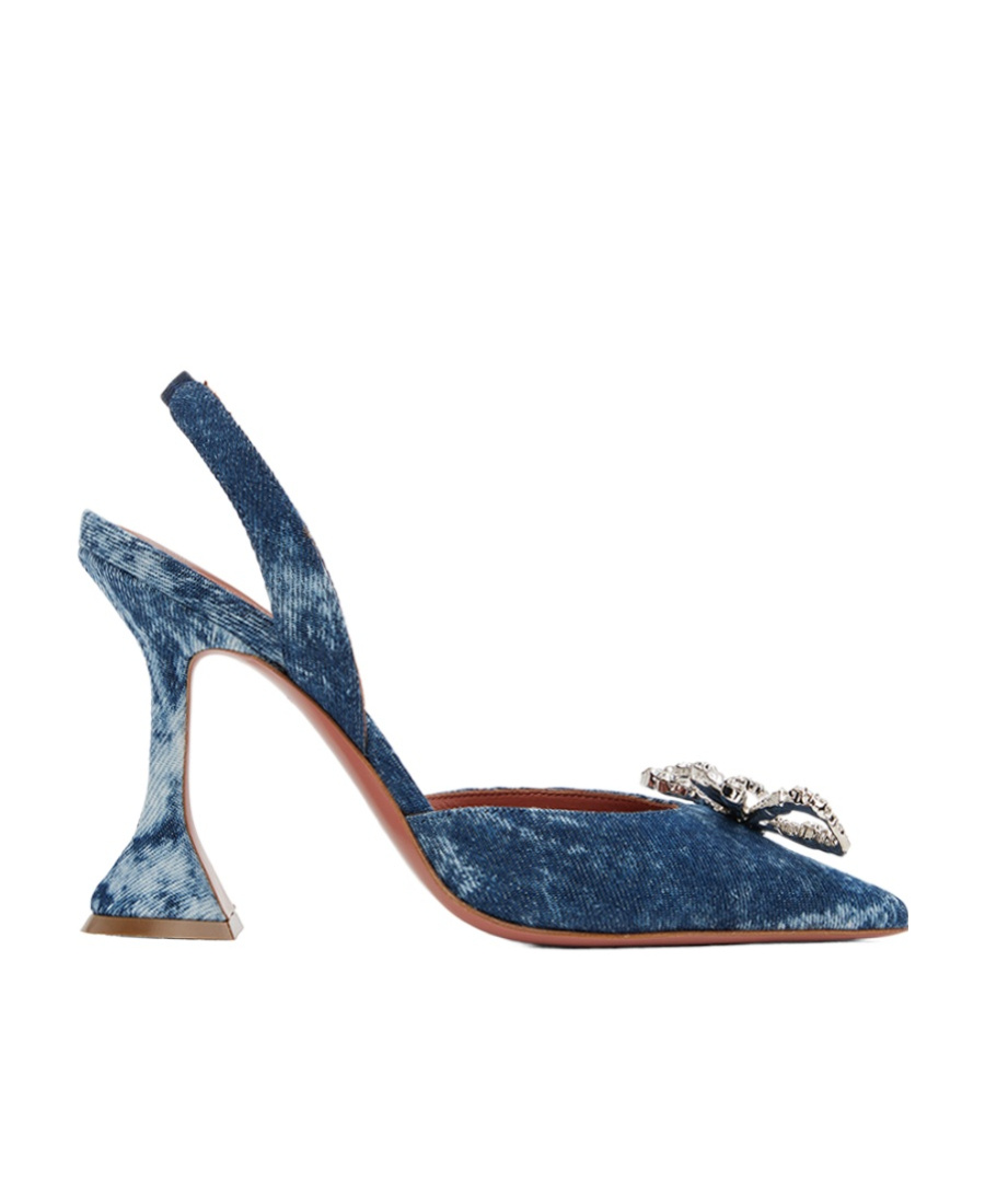 Amina Muaddi Blue Rosie Sling Denim Heels In Blue