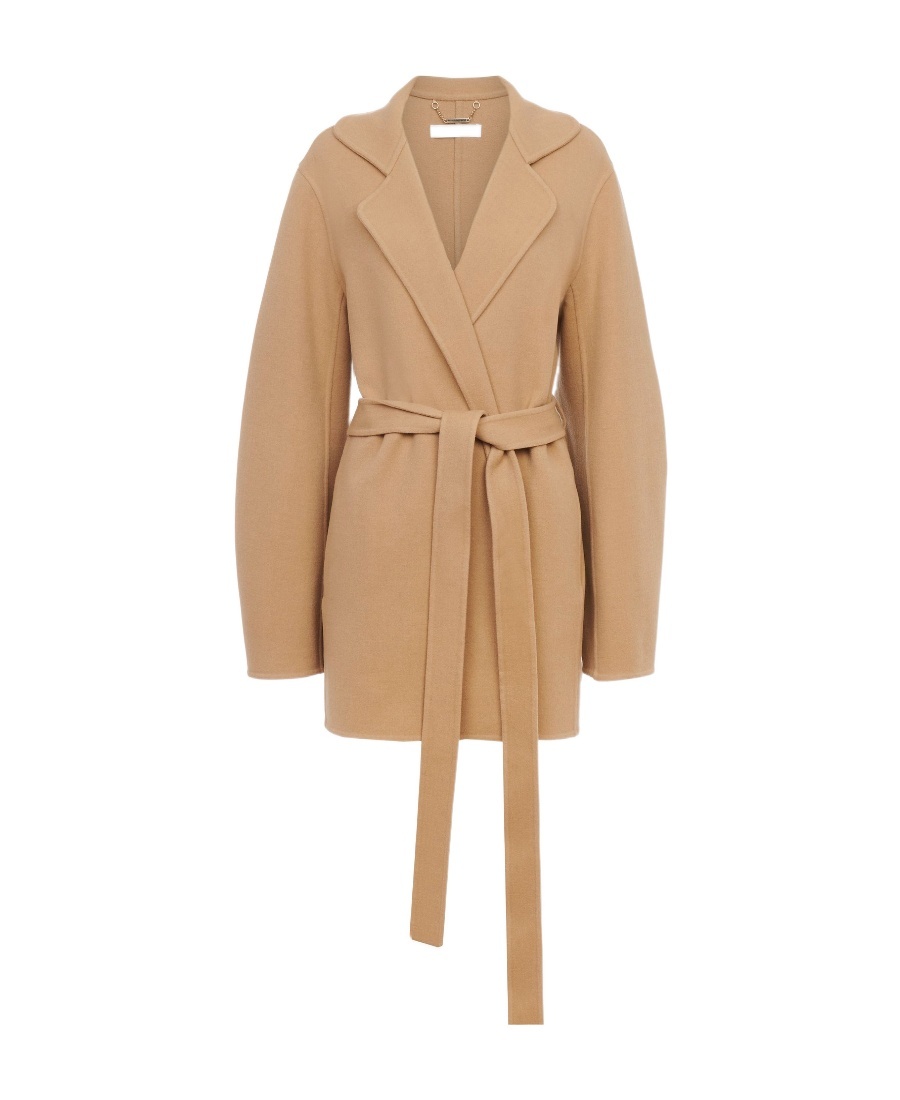 Shop Chloé Notch-lapels Brushed Belted Coat In Nude