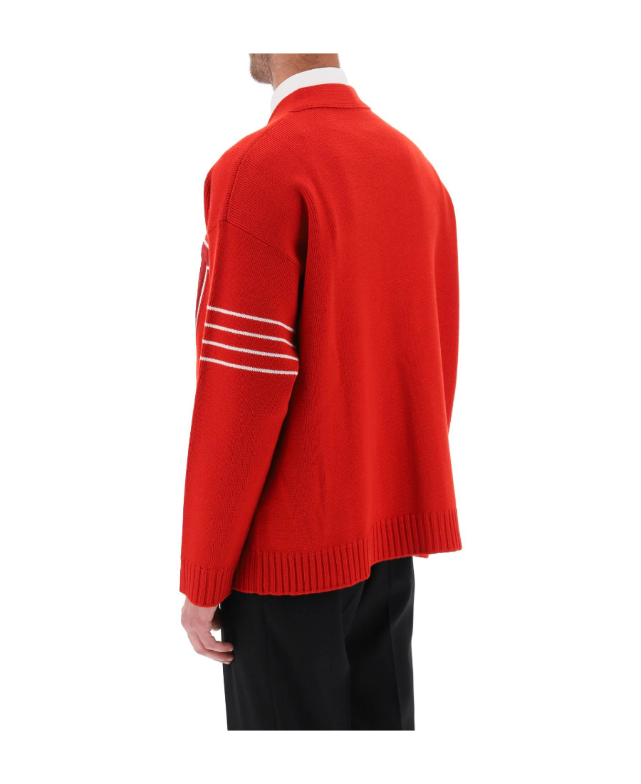 Valentino Garavani Red And White Wool Blend Cardigan In Red
