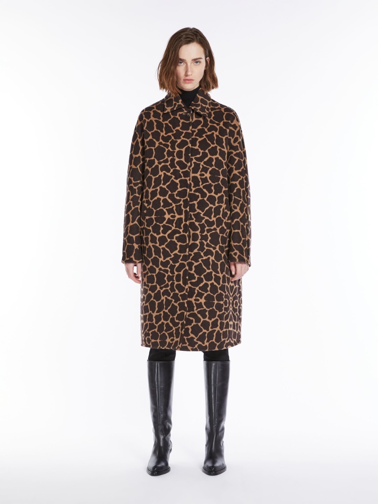 Max Mara 'animal Print Collared Neck Coat' In Brown