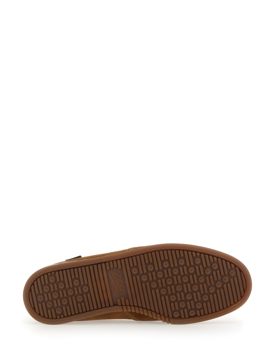 Paraboot Suede Loafers With Rubber Sole And Stitch Detailing In Brown