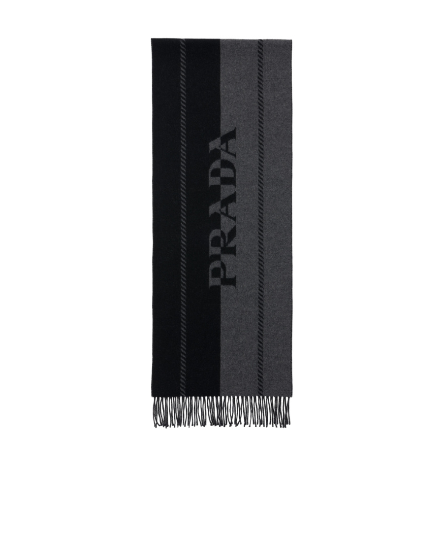 Prada Logo-jacquard Wool Scarf In Black