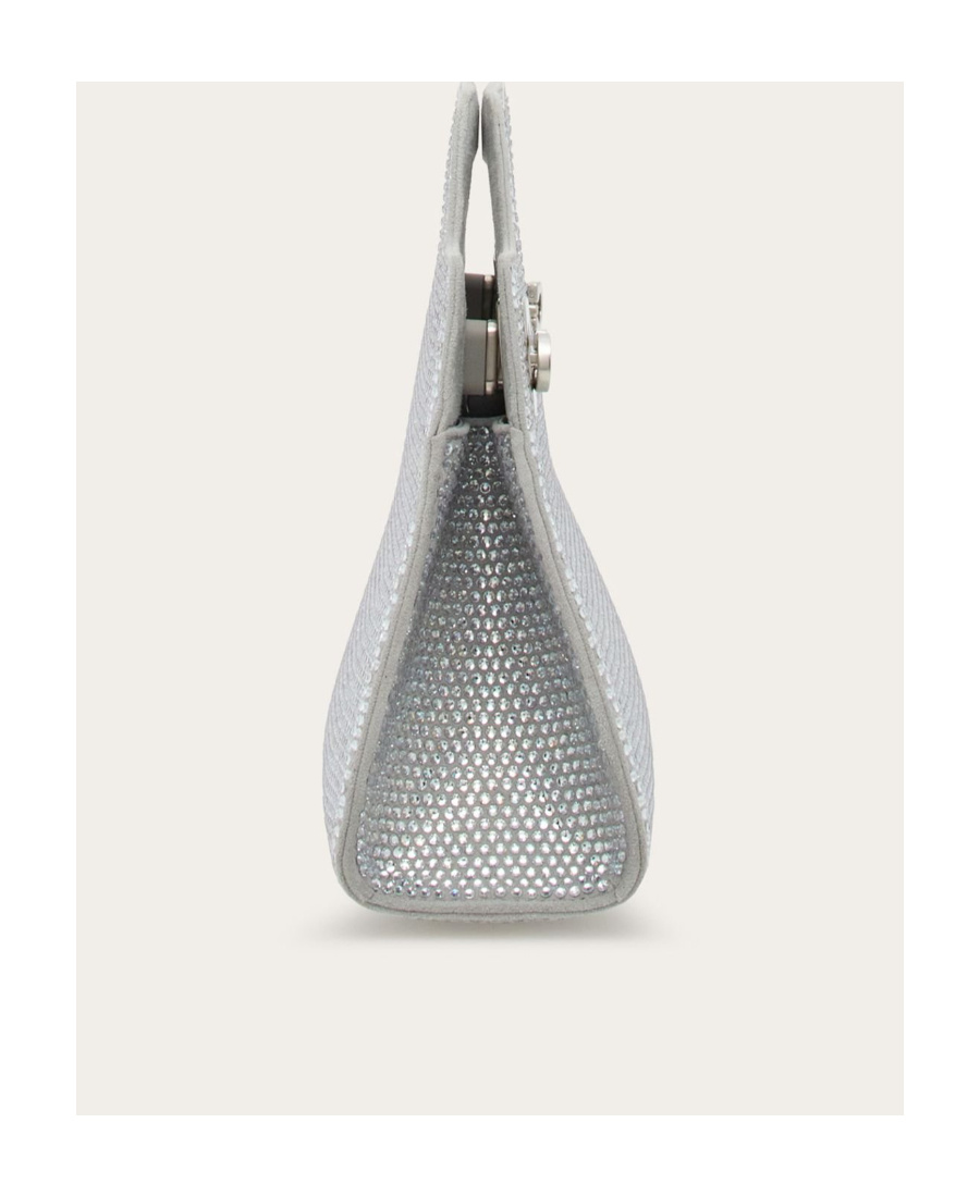 Shop Ferragamo Gancini Crystal Decoration Small Single Shoulder Bag In Gray