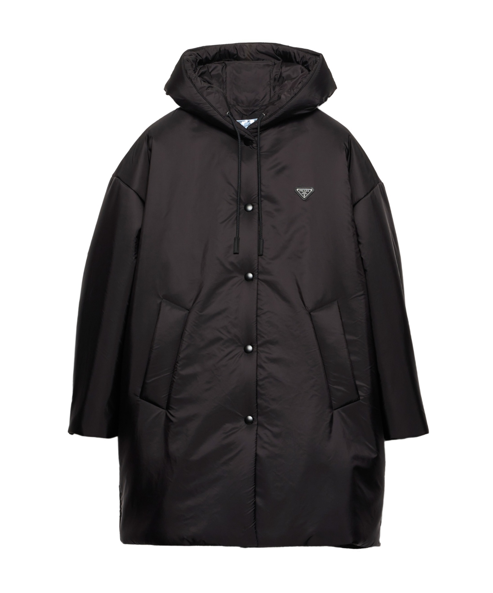 Prada Hooded Snap-fit Fastening Coat In Black