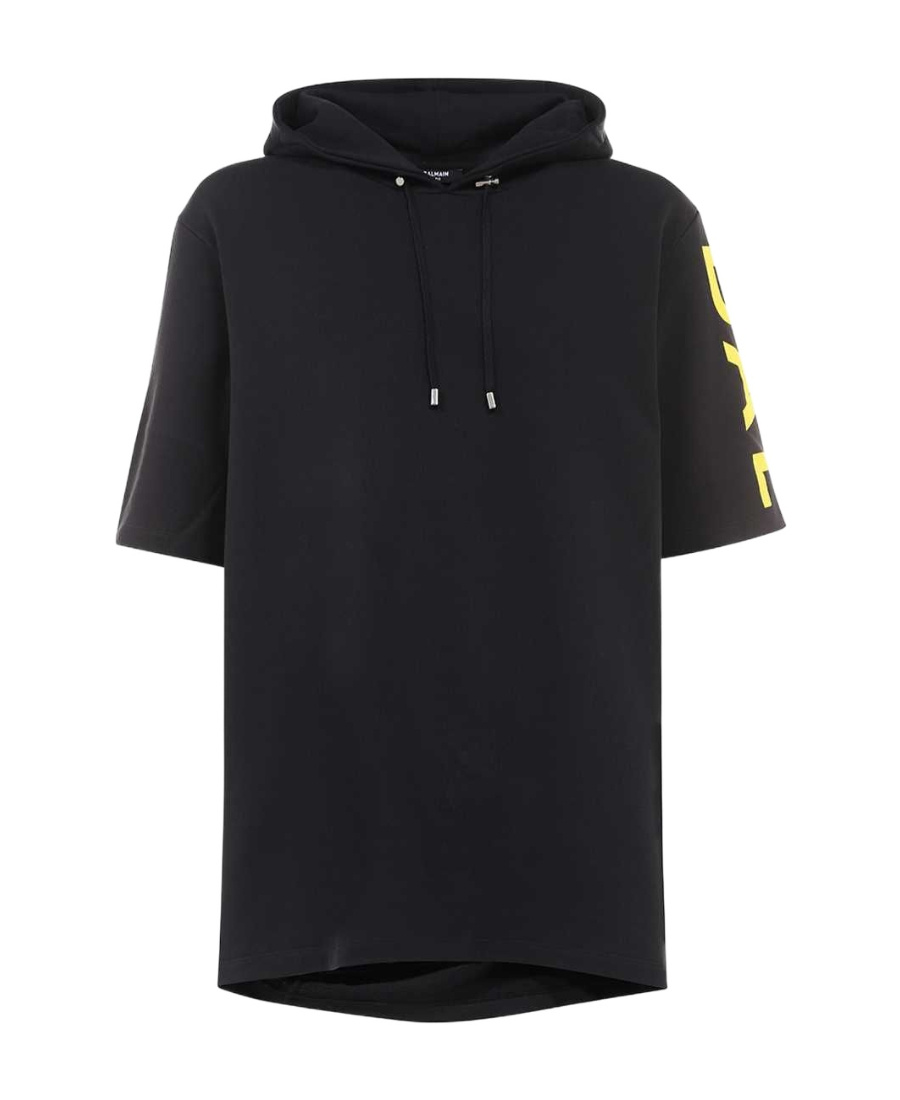 BALMAIN LOGO SHORT-SLEEVED HOODED SWEATSHIRT