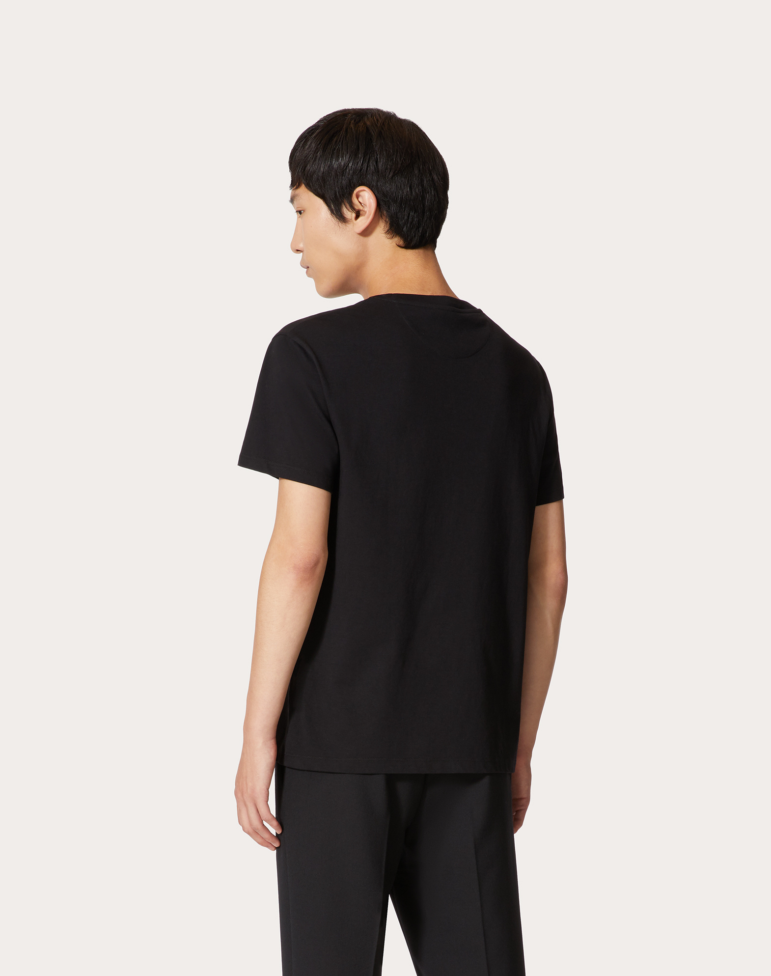 Valentino Cotton Crewneck T-shirt With Vltn Print In Black
