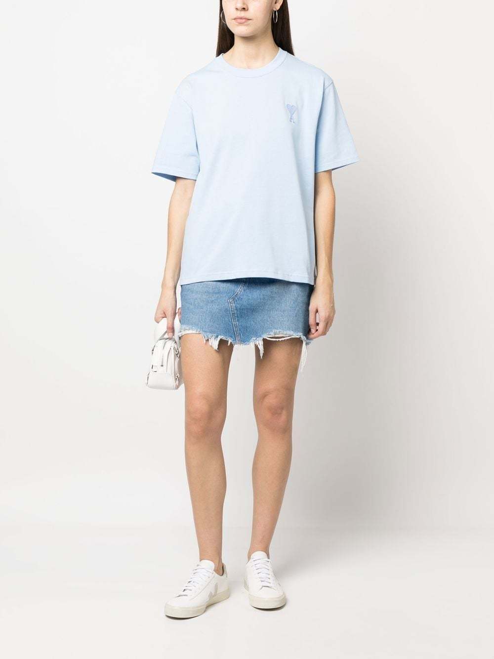 AMI ALEXANDRE MATTIUSSI AMI PARIS AMI DE COEUR LOGO EMBROIDERED CREWNECK T-SHIRT