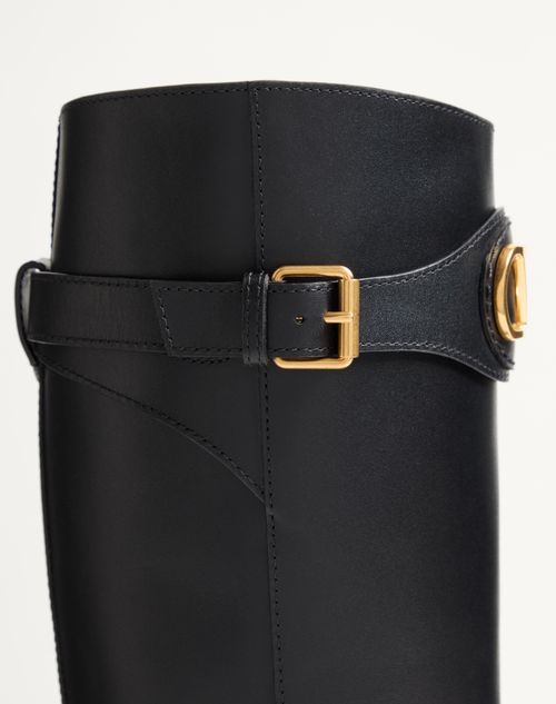 Valentino Garavani Vlogo Signature Calfskin Boot 30mm Woman Black 38.5 In Black